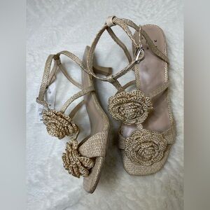 Cream Floral Kitten Heels Sandals